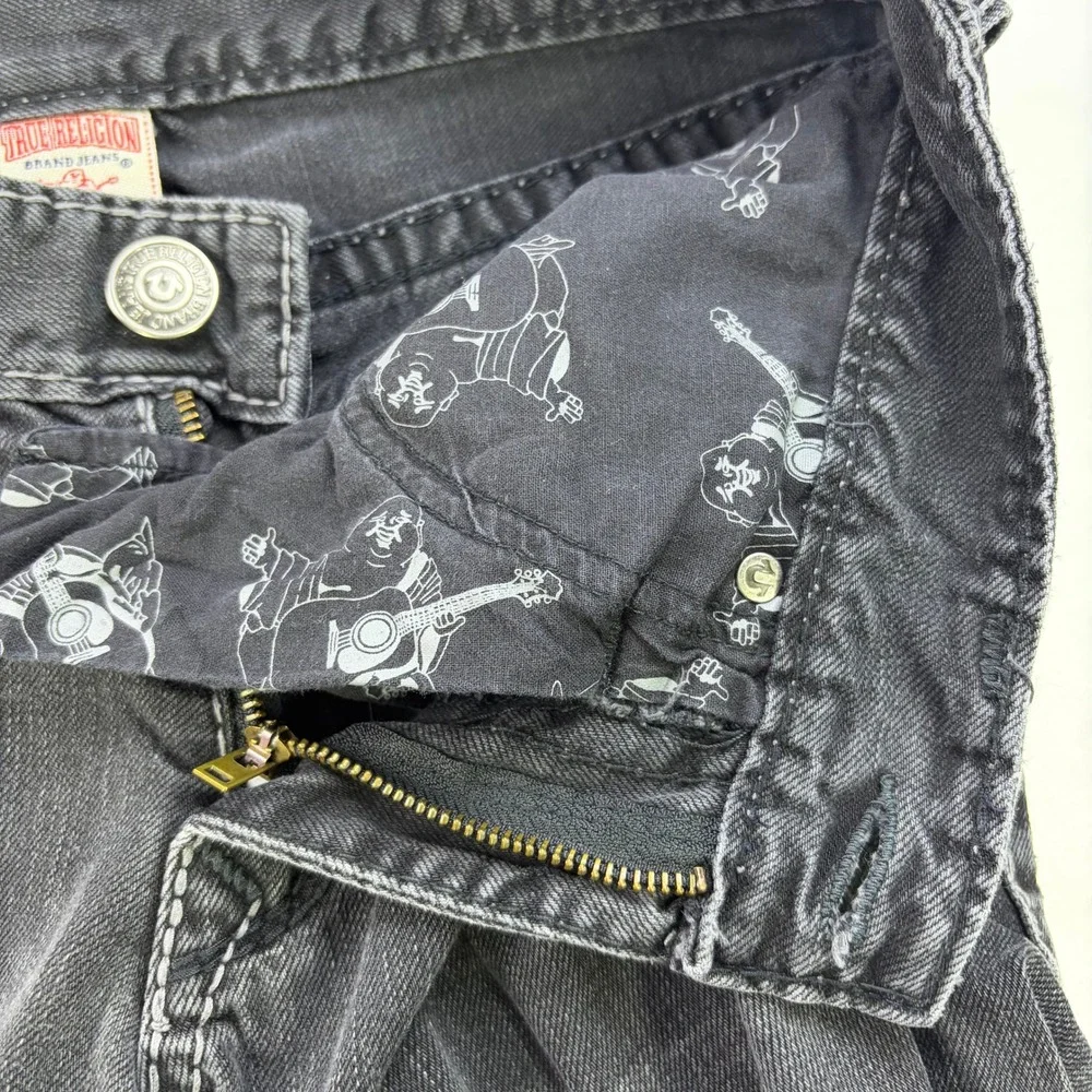 True Religion Ricky Straight Leg Jeans Mens 31 Black Faded Contrast Stitch USA